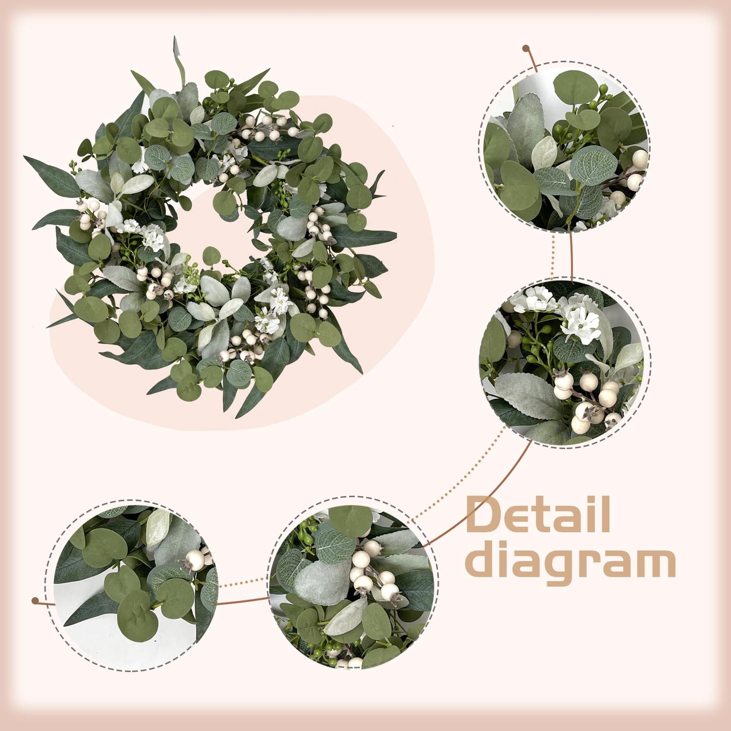 Idyllic Berries Eucalyptus Wreaths for Front Door, 20" Artificial Spring Summer Green Leaf Wreath for Farmhouse Wall Wedding Decor Window Front Porch Decor