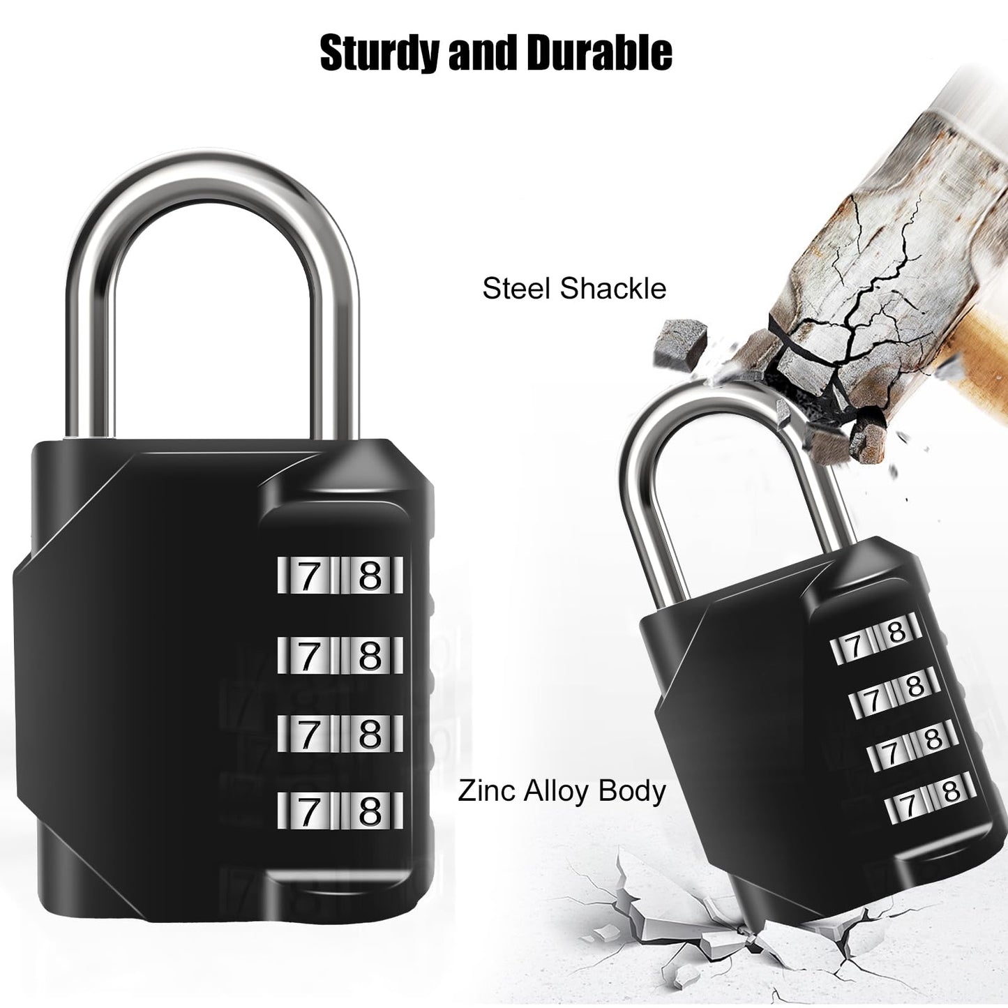 SUTOUG Combination Lock Waterproof 4 Digit Padlocks with Combination Code, Zinc Alloy Combination Lock for Door, Tool Boxes, Schools, Gym, Garden, Fences, Reel Cabinet & Storage, Black (1PCS)
