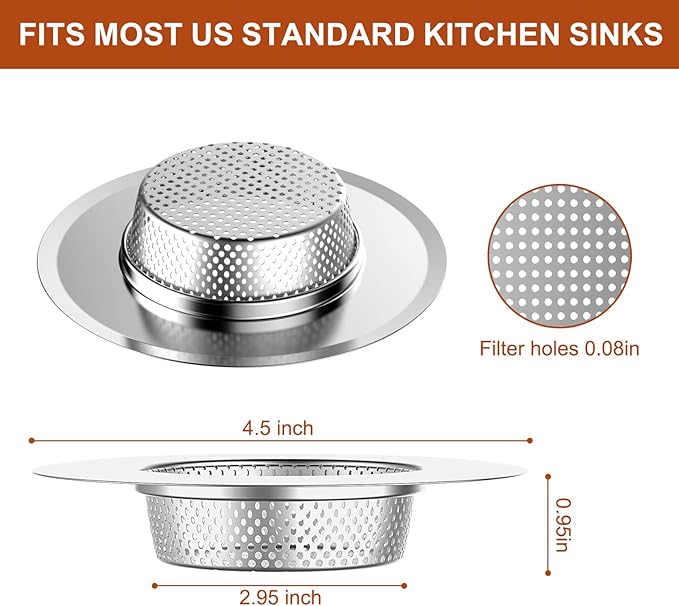 4 Pcs Stainless Steel Mesh Sink Drain Strainer, 4.5" Top / 3" Kitchen Filter