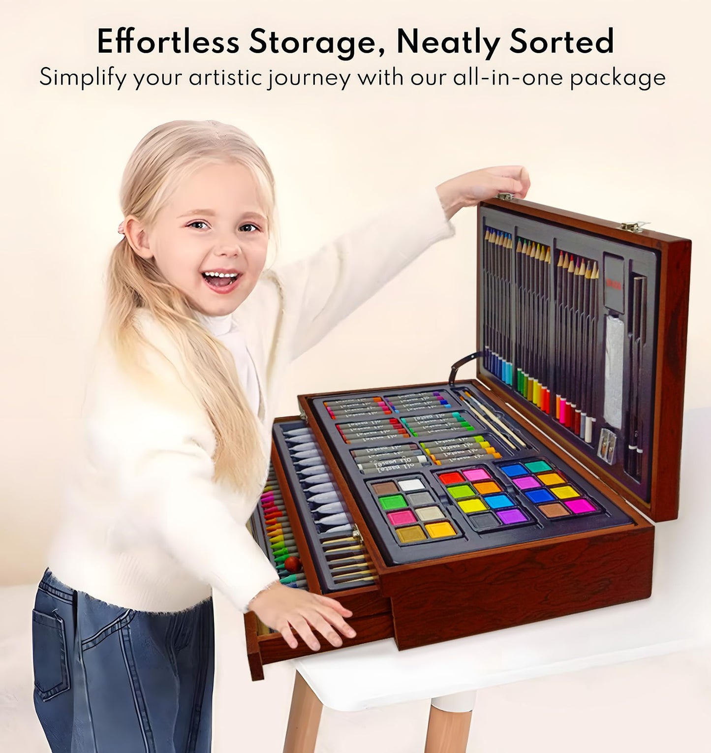 194 Piece Deluxe Art Set, Painting Drawing Art Supplies with 4 Drawing Pads, Acrylic Paints, Crayons, Colored Pencils Set in Wooden Case, Art Kit Gift Box for Kids, Teens, Adults, Artists, Beginners