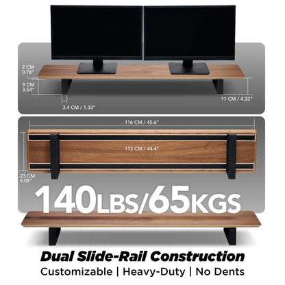 ULTRARM Moodular Wooden Monitor Stand 45.6” (116cm) Large Desk Organizer with Metal Slide Rails for Drawer, Tray, Laptop, Tablet, Phone & Headphones Customizable Riser for Organized Workspace Walnut