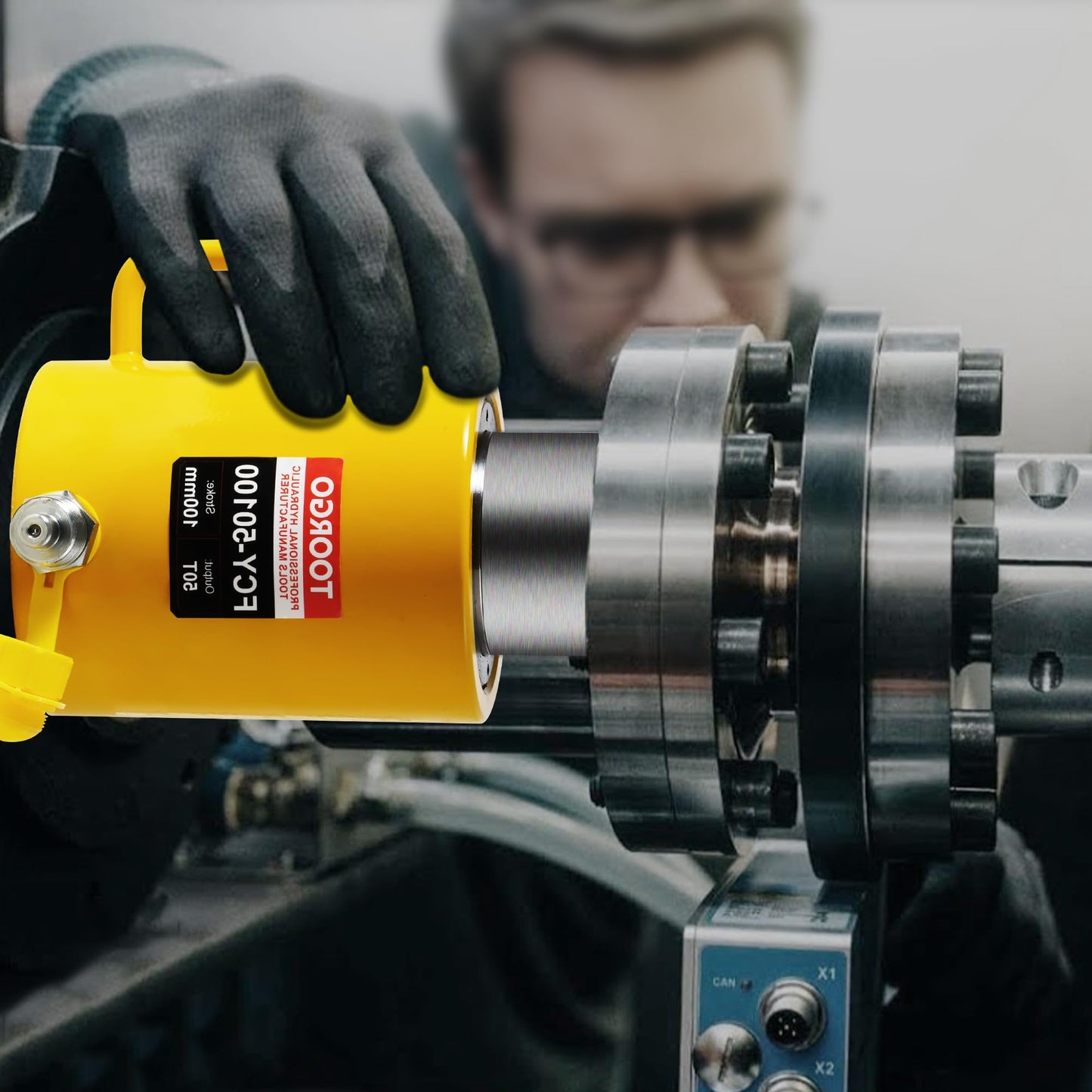 TOORGO 50T 4Inch Stroke Porta Power Single Acting Lifting Cylinder for Shipbuilding, Machinery and Industry,Automatically Retract Split Hydraulic Cylinders Jacks, Yellow