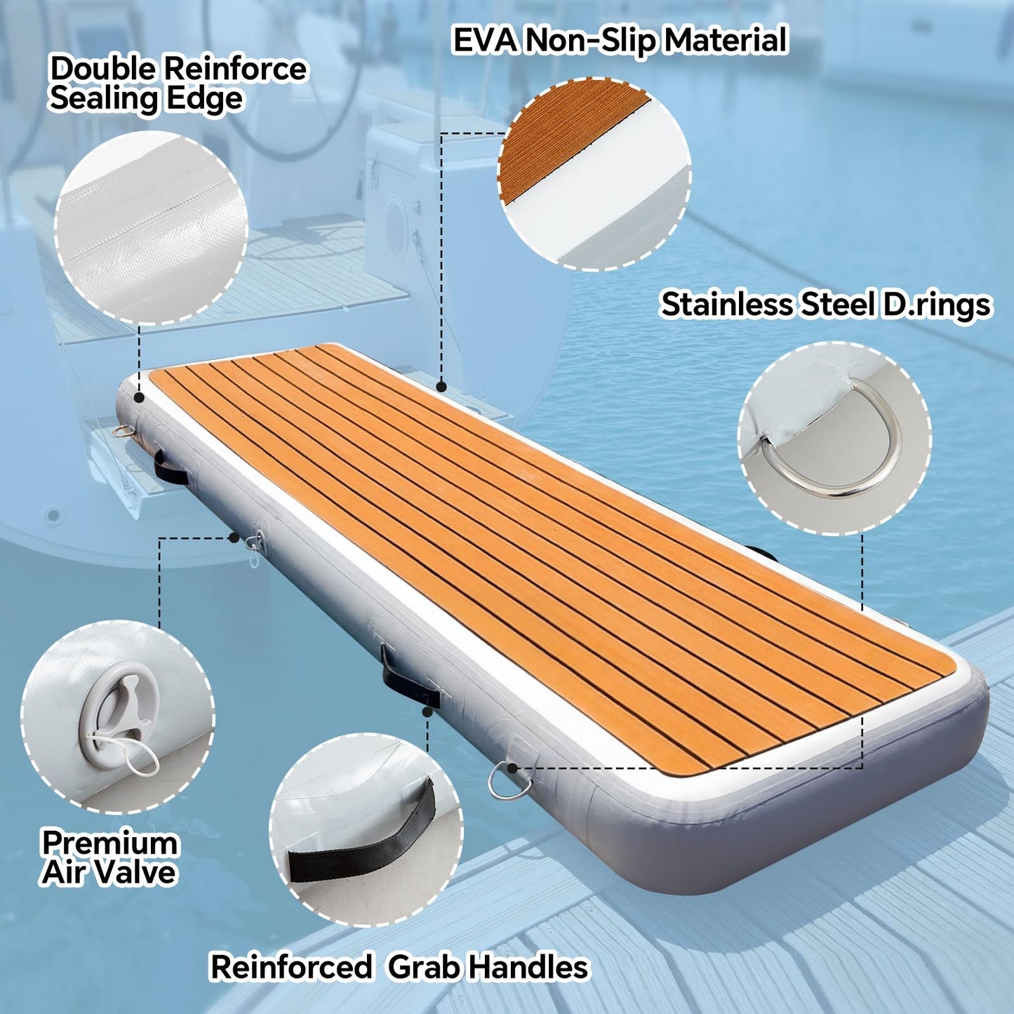 Teyva Daily Inflatable Gangway for Boats and Yachts, 6.56 ft Gangway for Boat Dock, Portable, Durable PVC, Non-Slip Surface, Stainless Steel D-Rings, for Sport Yacht Dock Water Platform