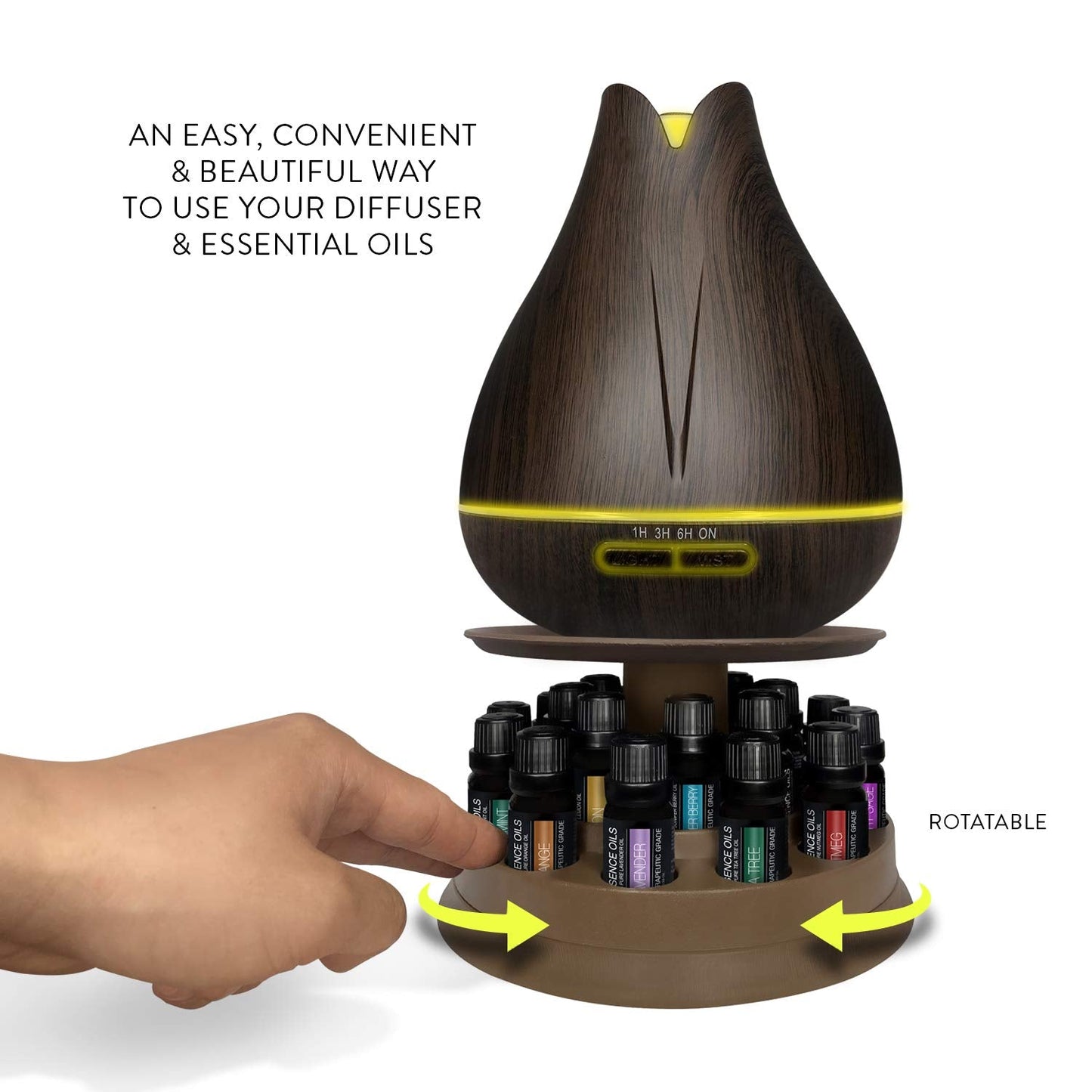 Aromatherapy Essential Oil Diffuser Gift Set with 20 Oils and Rotating Display Stand - 400ml Ultrasonic Diffuser with 20 Essential Plant Oils - 4 Timer & 7 Ambient Light Settings