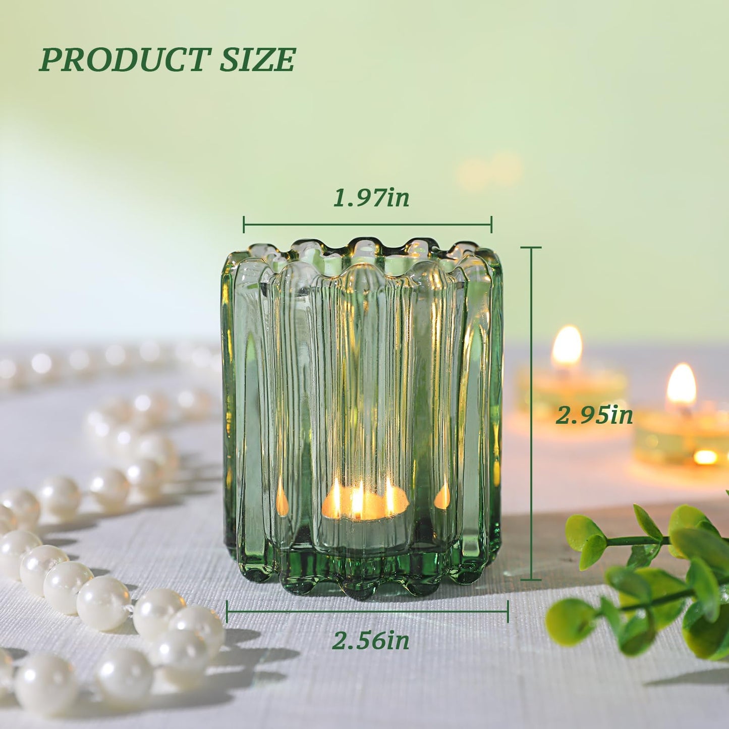 HAVITI 6 Pcs Votive Candle Holder, Green Glass Candle Holders, Tealight Candle Holder for Wedding Centerpieces Dinner Party Table Decor