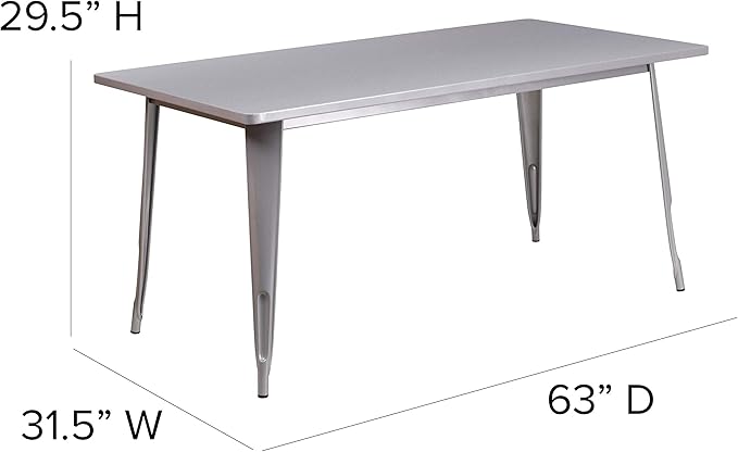 Flash Furniture Charis Commercial Grade 31.5" x 63" Rectangular Silver Metal