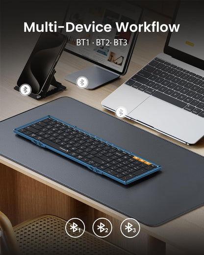ProtoArc Foldable Bluetooth Keyboard, XK01 Folding Wireless Portable Keyboard with Numeric Keypad, Full-Size Travel Keyboards for iPad Tablet Smartphone Laptop PC Windows iOS Android, Black