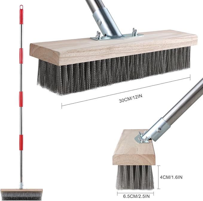 Heavy Duty Wire Broom with Telescopic Handle, Stiff Metal Bristle Brush