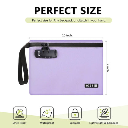 OZCHIN Smell Proof Bag with Combination Lock 10 X 7 inchs Locking Bag PU Leather Waterproof Lockable Case Great Gift Ideal