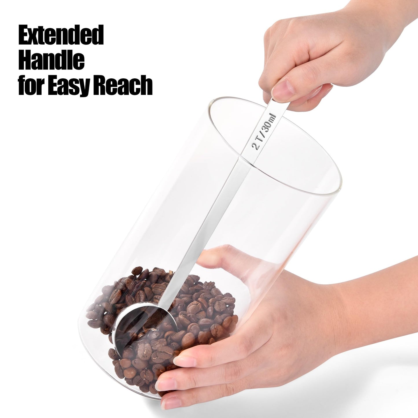 18/8 Stainless Steel Coffee Scoop, Doosu Food-Grade Metal Measuring Spoon with 6.9in Long Handle, Tablespoon Scooper for Coffee Beans, Ground Coffee, Espresso, Protein Powders, Tea, Sugar (2 Tbsp)