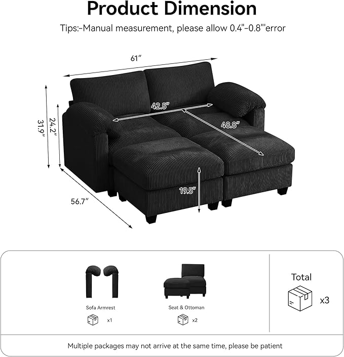 61'' Modular Loveseat Sofa