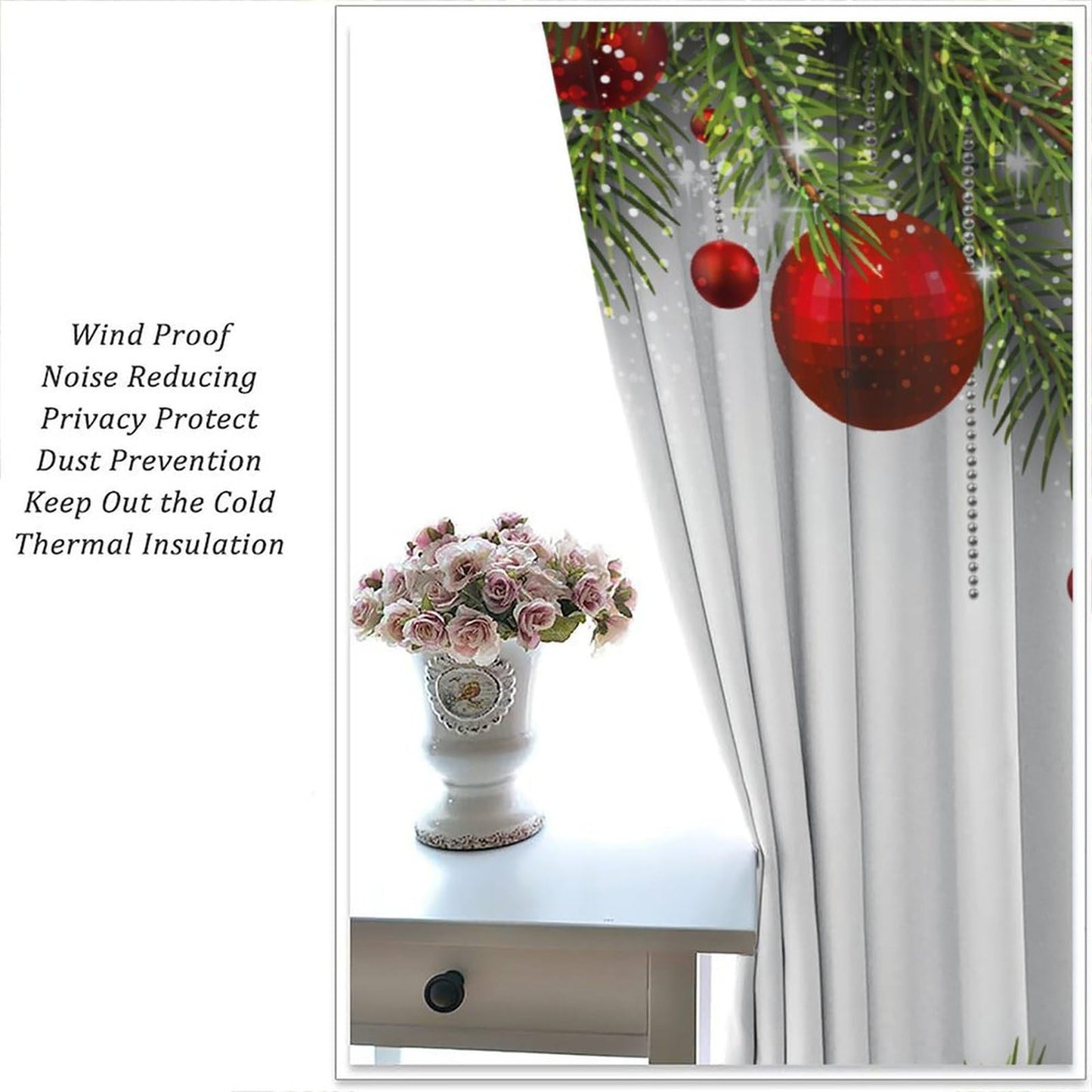 Merry Christmas Classical Ornaments and Baubles Coniferous Pine Tree Blackout Window Treatmen for Living Room Bedroom Decor Window Drapes 52" W X 84" L
