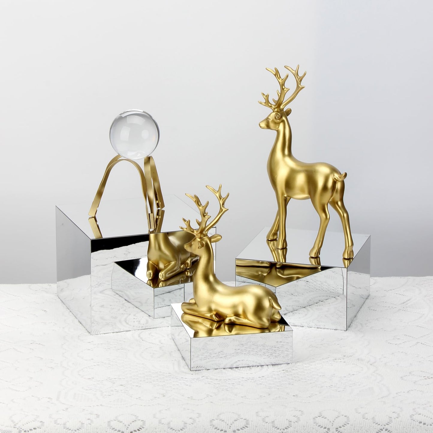 DIICCYO Glossy Silver Acrylic Boxes Dessert Collection Jewelry Perfume Display Stand Shelf, Hollow Bottom Cube Organizer Countertop Nesting Risers for Hangbag Shoe Home Boutique Retail Store, 3Pcs