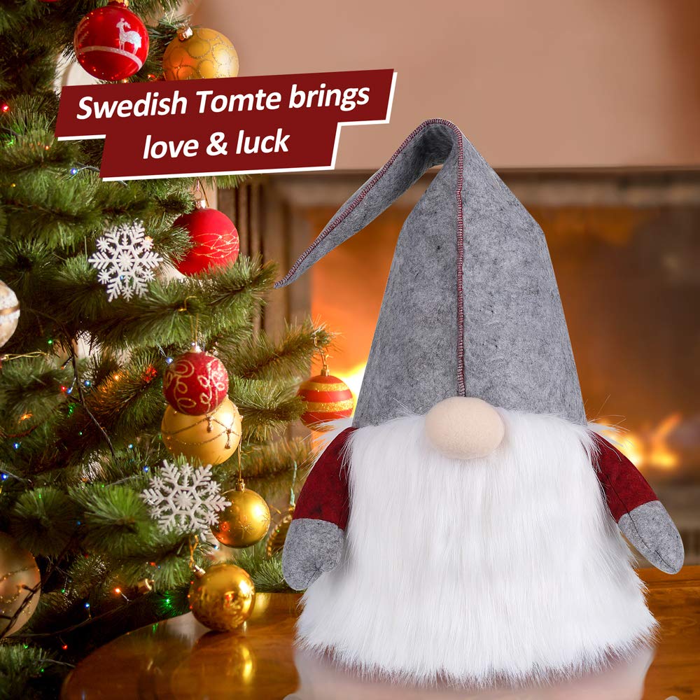 D-FantiX Gnome Christmas Tree Topper, 25 Inch Large Swedish Tomte Gnome Christmas Ornaments Santa Gnomes Plush Scandinavian Christmas Decorations Holiday Home Décor Grey