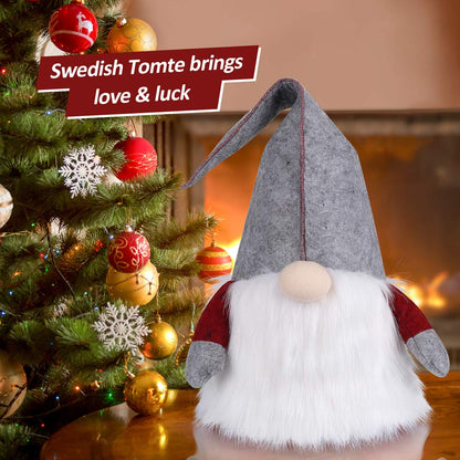 D-FantiX Gnome Christmas Tree Topper, 25 Inch Large Swedish Tomte Gnome Christmas Ornaments Santa Gnomes Plush Scandinavian Christmas Decorations Holiday Home Décor Grey