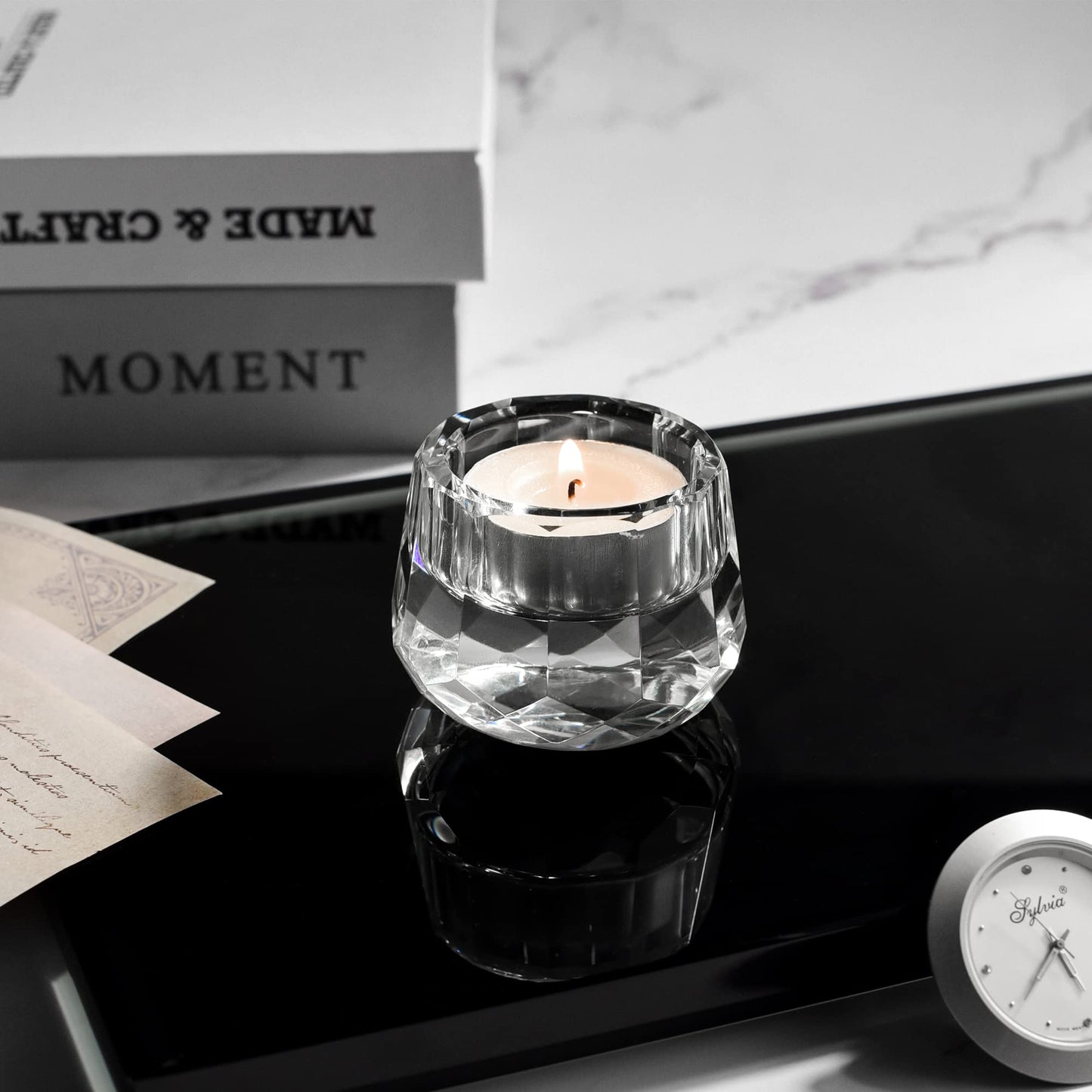 Donoucls Crystal Votive Tealight Candle Holders Home Decorations for Christmas Wedding Table 2.5" Diameter x 1.8" High Set of 2