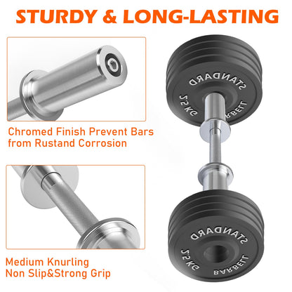 Pair of 16" Olympic Dumbbell Handles – Loadable Dumbbell Bars for 2" Olympic Weight Plates (150LBS Weight Capacity), Ideal for Home Gym Strength Training – Includes 2 Pairs of Spring Collars (Silver)