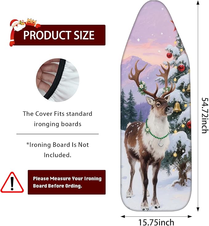 Nuxovilar Ironing Board Cover Winter Deer by Tree Pattern Polyester 15x54 Inches