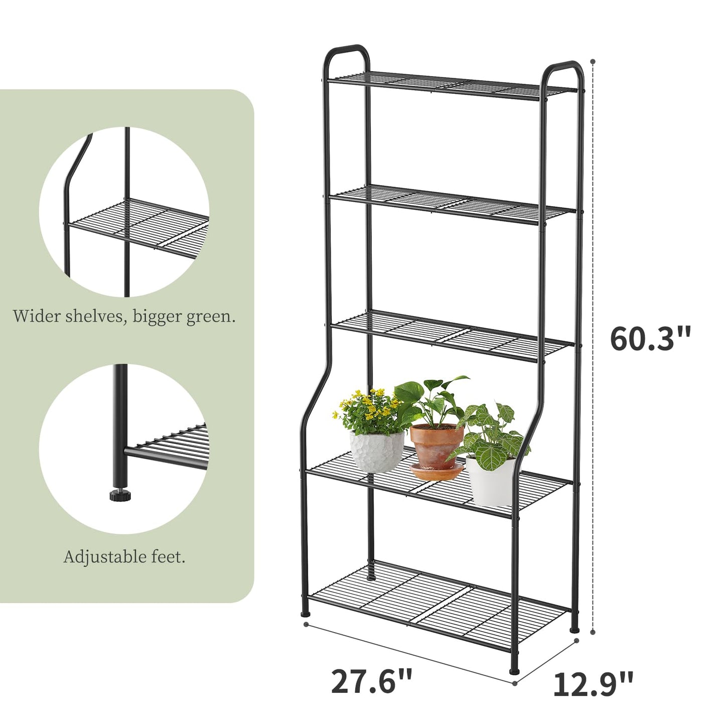 Kitsanery Plant Stand Indoor Outdoor for Multiple Plants, 5 Tier Tall Heavy Duty Metal Shelf, Large Flower Pot Holder Ladder for Garden, Patio, Living Room, Balcony, Black