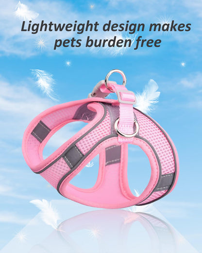SOLMOONY Dog Harness for Small Medium Dogs No Pull, Puppy Harness and Leash Set, Step-in, Mesh, Reflective, Pink, S