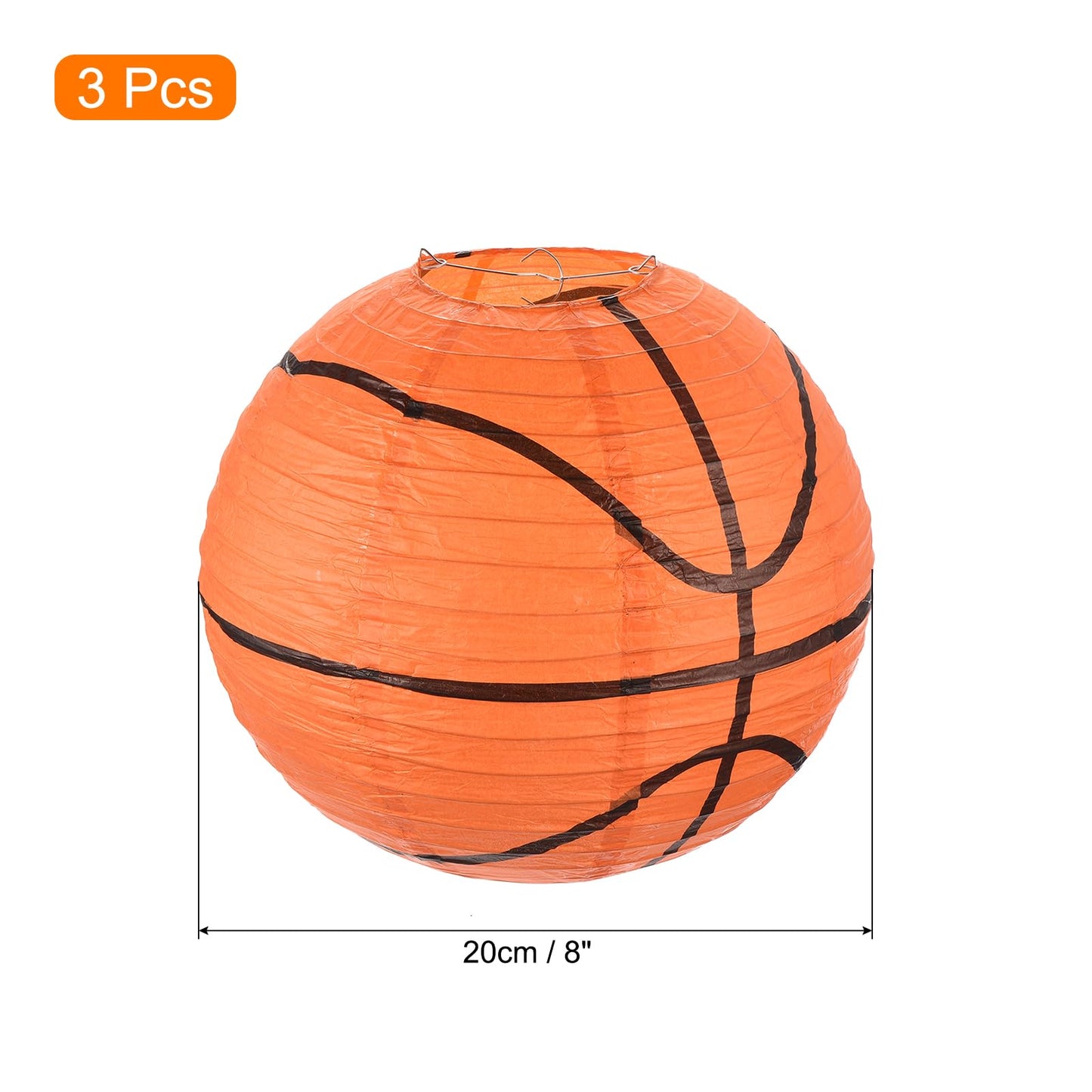 MECCANIXITY Basketball Paper Lanterns, 8" Round Hanging Chinese/Japanese Lantern Decoration for Home Birthday Party Wedding Christmas Classroom Decor, Orange 3 Pcs