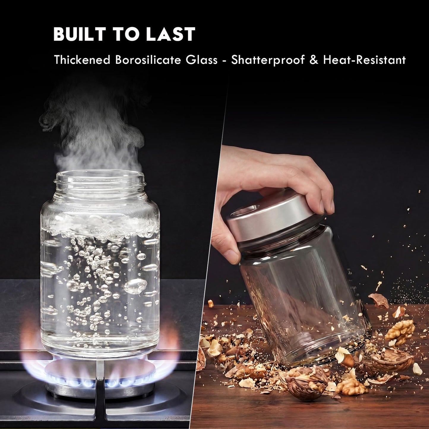 Shatterproof Glass Salt and Pepper Shakers Set Leak & Moisture Proof - 4 Adjustable Holes Precision Control - 5oz Borosilicate Glass Sugar & Spice Jars with Stainless Lid, Wide-Mouth, Dishwasher Safe