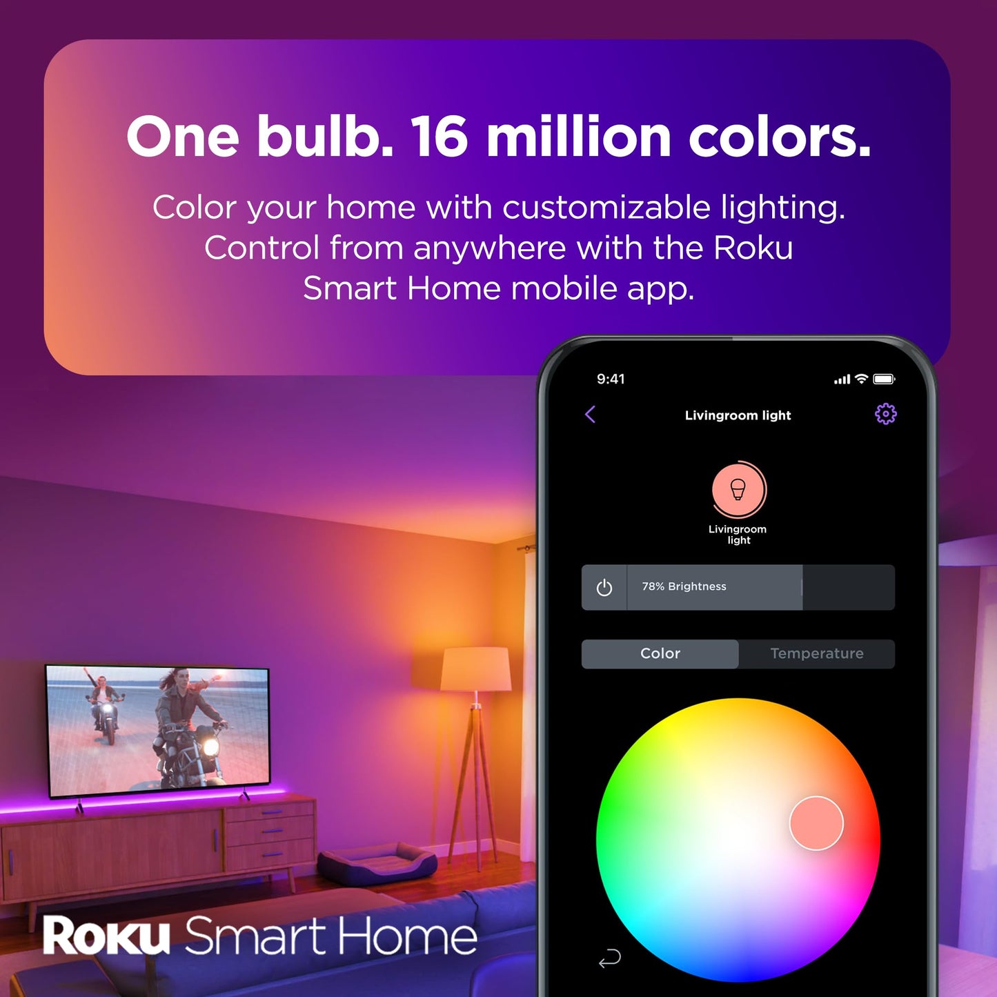 Roku Smart Light Bulbs (White, 4-Pack) - Dimmable A19 Lightbulbs with Adjustable Brightness & Temperature - WiFi Smart Bulbs Works Voice, Alexa & Google Assistant, No Hub Required