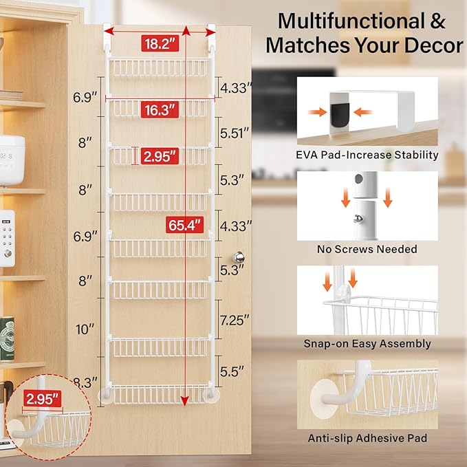 Delamu Over The Door Pantry Organizer, 8-Tier Metal Pantry Door Organization