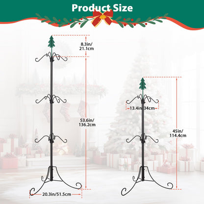 Bvomheez Christmas Stocking Holder Stand, Freestanding Max 62" Height Stand with 12 Hooks, Height Adjustable Metal Hanger with Green Iron Christmas Tree Top, for Christmas Holiday Decoration