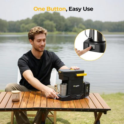 BougeRV Coffee Maker with 18V 8Ah Battery Powered Compatible with K Cup Coffee Pods & Ground Coffee, Portable Coffee Maker Cordless with AC/DC Power for Travel, Camping, Outdoor, Jobsite, RV, Home