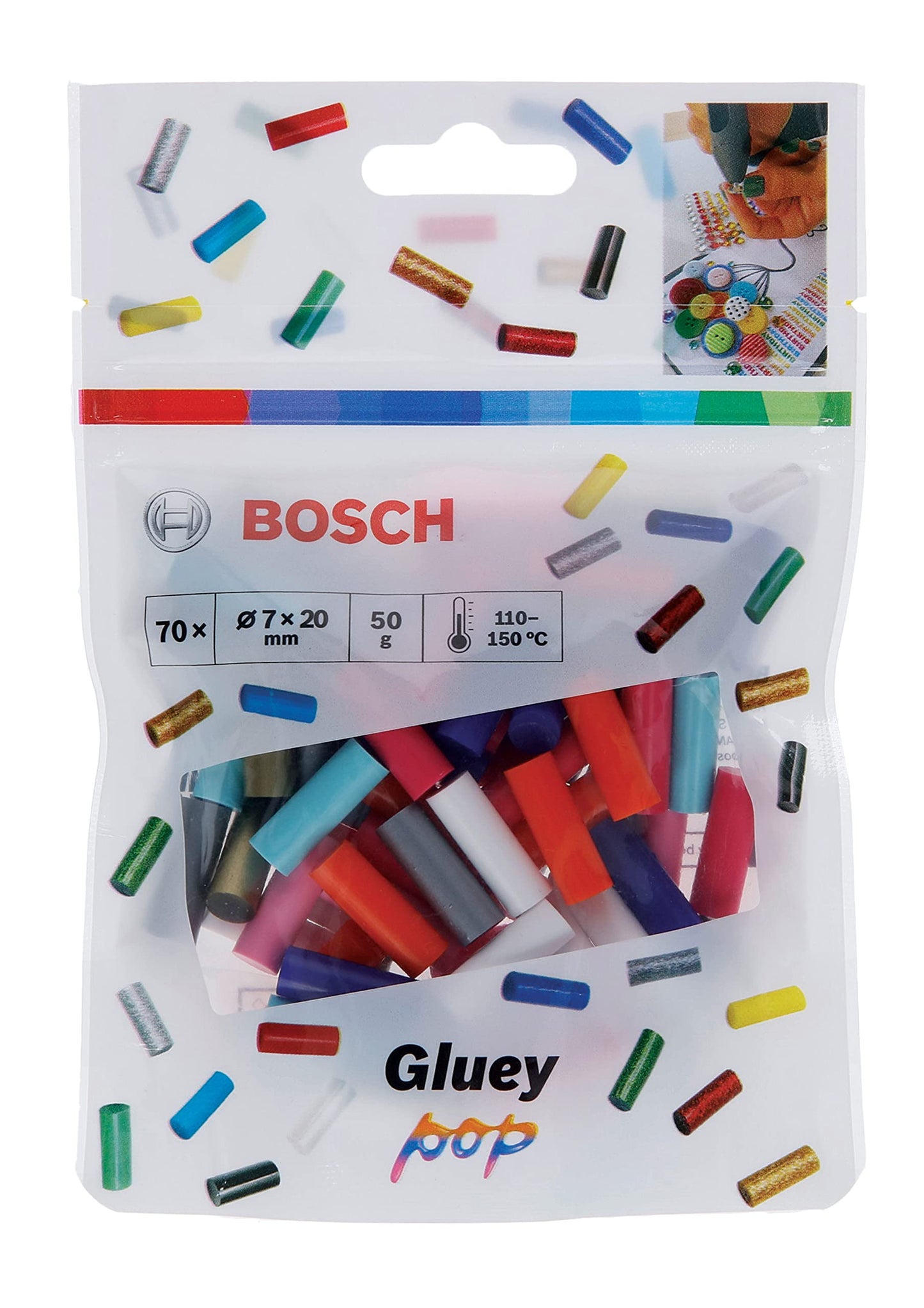 Bosch 70-Piece Gluey Transparent Glue Sticks (Gluey Sticks, 20x7 mm, Accessories for Gluey Hot Glue Stick)