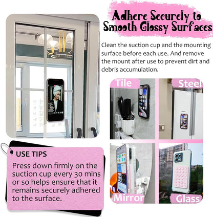 Suction Phone Case Mount, Silicon Adhesive Phone Accessory for iPhone and Android, Hands-Free Fidget Toy Mirror Shower Phone Holder, Tiktok Videos and Selfies Blue