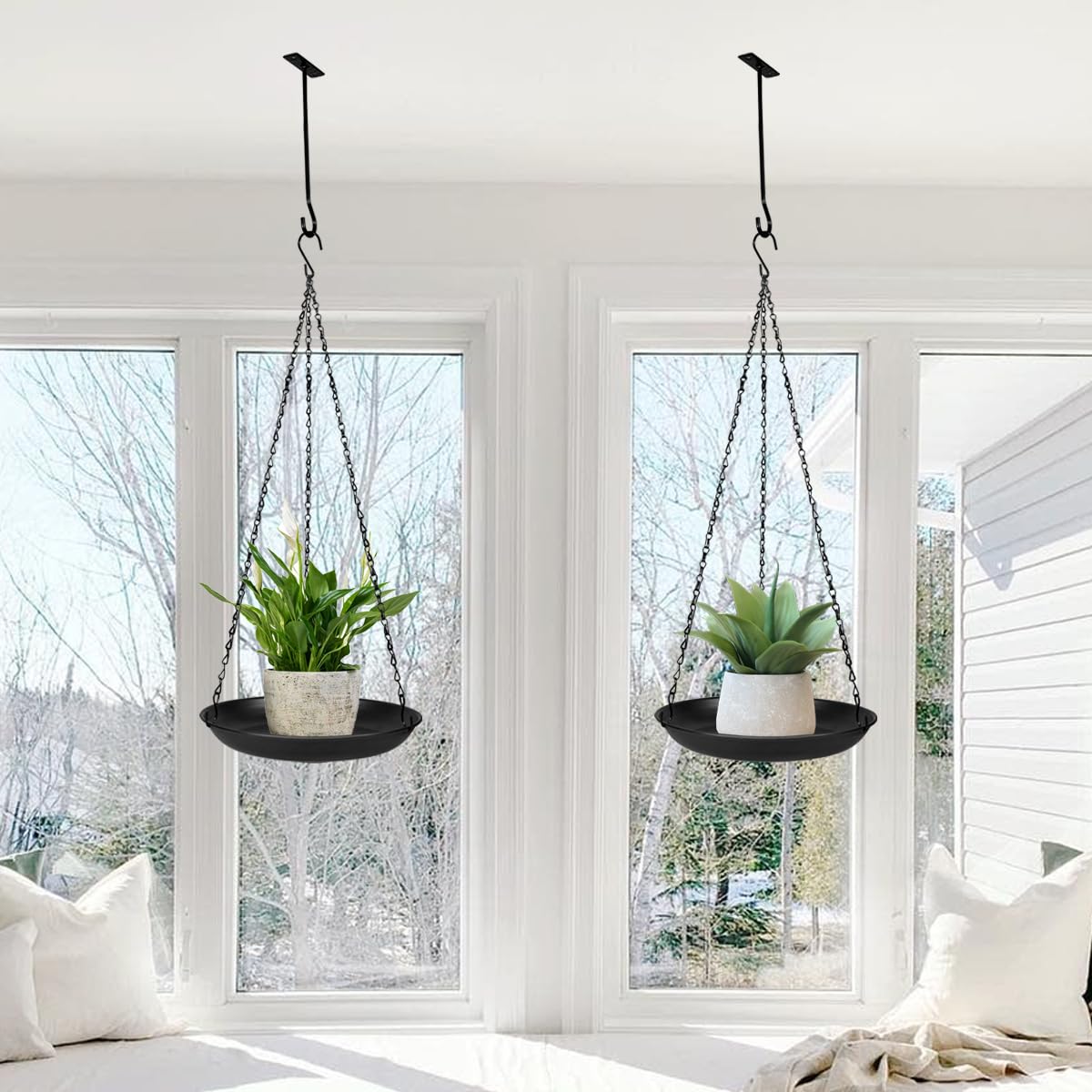 ARTORA Metal Plant Hanger, Indoor Decorative Wall Plant Hanging Basket Black Pot Holder Ceiling Flower Planter Hanging Chain with Long Hook (2 Pack)
