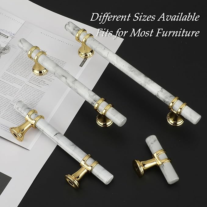Rergy Cabinet Handles Marble Drawer Pulls and Knobs, T-Bar Hardware