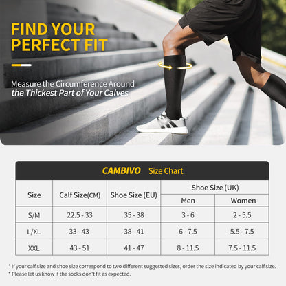 CAMBIVO Compression Socks for Men and Women 3 Pairs, 20-30 mmHg Flight Socks Stockings for Ankle/Calf Support, Running, Flying, Pregnancy & Maternity, Airplane Travel Essentials (Black, XXL)