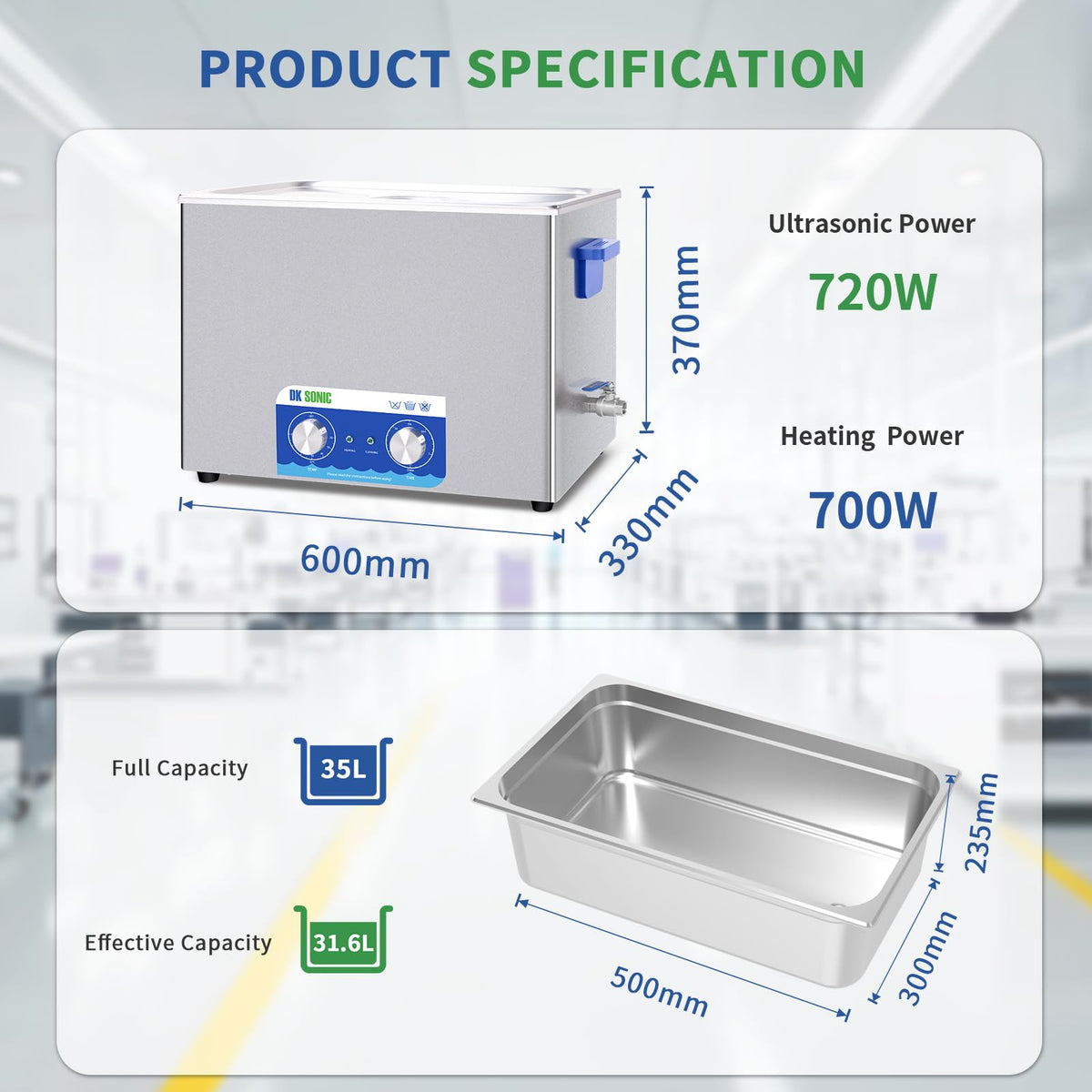 DK SONIC Ultrasonic Cleaner,37L 720W Sonic Cleaner with Heater&Mechanical Timer,Ultrasonic Carburetor Cleaner for Cleaning Gun,Engine,Carburetors,Chains(Include Basket)