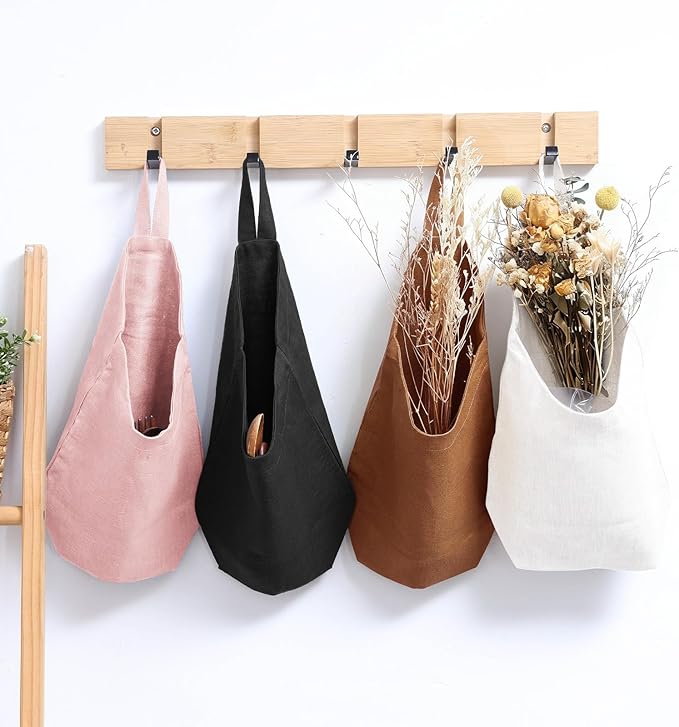 100% Linen Hanging Storage Bags Baskets 2 Pcs, Small Wall Storage Bag