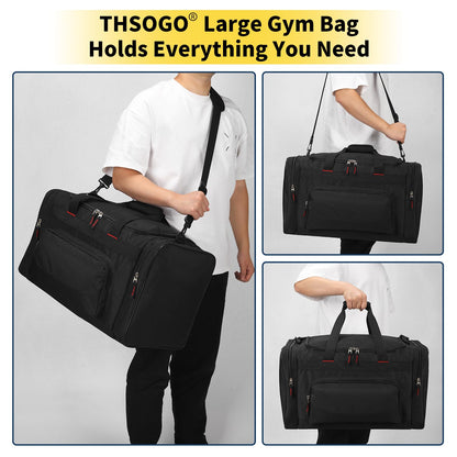 THSOGO 22 inch Gym Bag for Men - 55L Large Travel Duffle Bag Sports Equipment Bag with Multiple Zippered Pockets,Outdoor Workout Duffle Bag for Overnight Weekend - Black