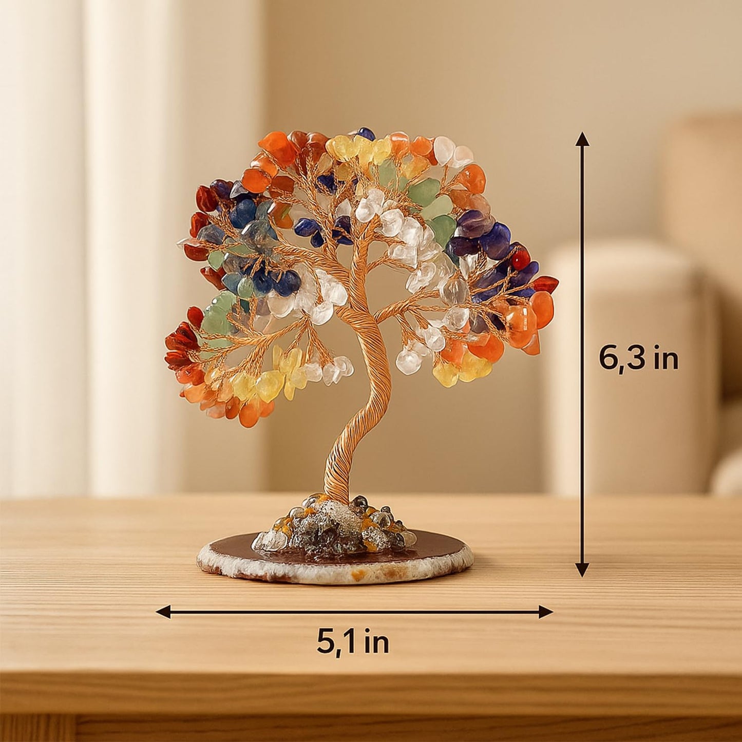 Crystal Tree of Life Decor, 7 Chakra Stones Gemstone Money Tree, 6.3 Inch Mini Bonsai for Desk, Feng Shui Decor, Gifts for Women