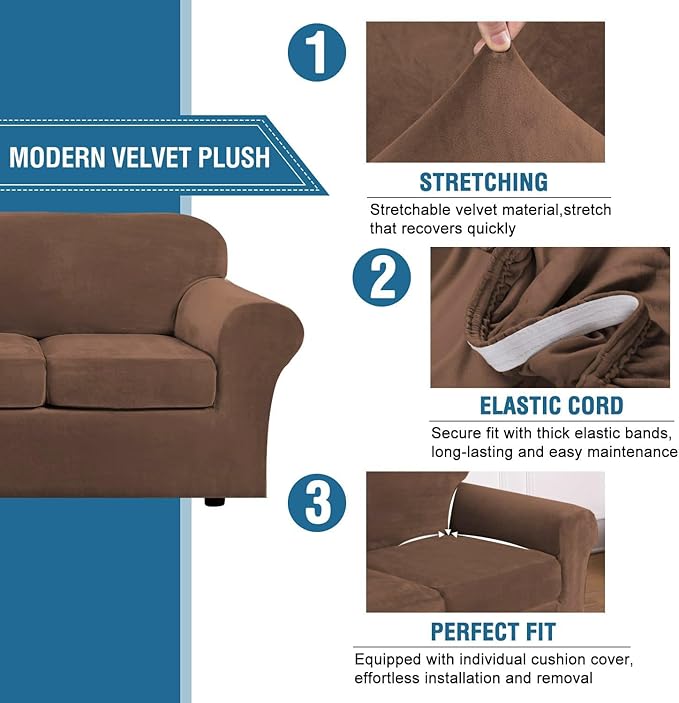 H.VERSAILTEX Rich Velvet Stretch 2 Piece Cover Chair Slipcover Sofa Cover