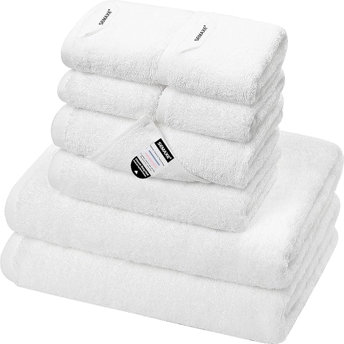 SEMAXE White Bath Towel Set, 100% Cotton Bathroom Towels