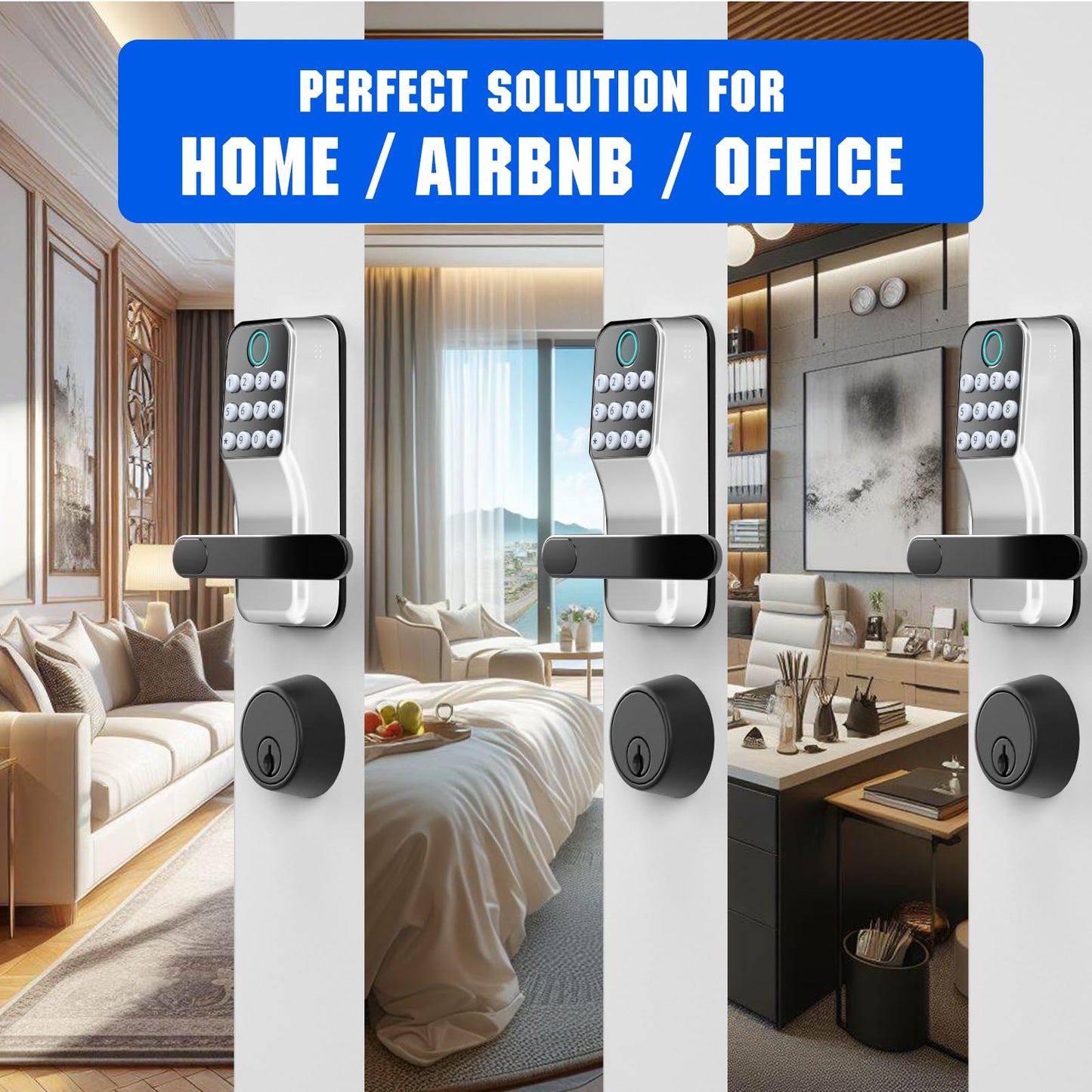 Smart Door Lock With Handle: Keyless Entry With Gateway Sensor - Keypad and Remote Control Digital Lock for Front Door - Compatible With Alexa