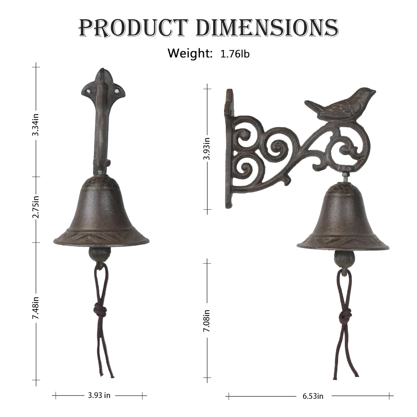 Linton Arts Cast Iron Dinner Bell, Decorative Hanging Bell for Farmhouse, Dinner Bell Outdoor, Garden & Home - Clear Sound,Antique Cast Iron Bell【cast Iron Bell for Outdoor】