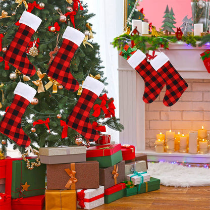 DIYASY Christmas Red Black Buffalo Plaid Stockings,6 Pack 18 Inches Large Plaid Stockings with Plush Cuff,Classic Christmas Stockings Decorations for Fireplace Hanging and Holiday Décor