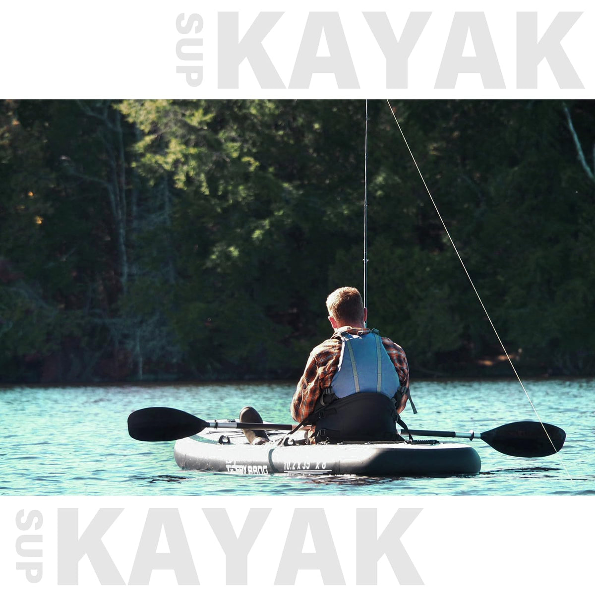 TIGERXBANG 10.2'x35''x8'' Inflatable Kayak with Detachable Seat, SUP-Kayak Set Includes Hand Pump/Aluminum Oar/Backpack, Boat for Adults/Youth | for Fishing, Touring