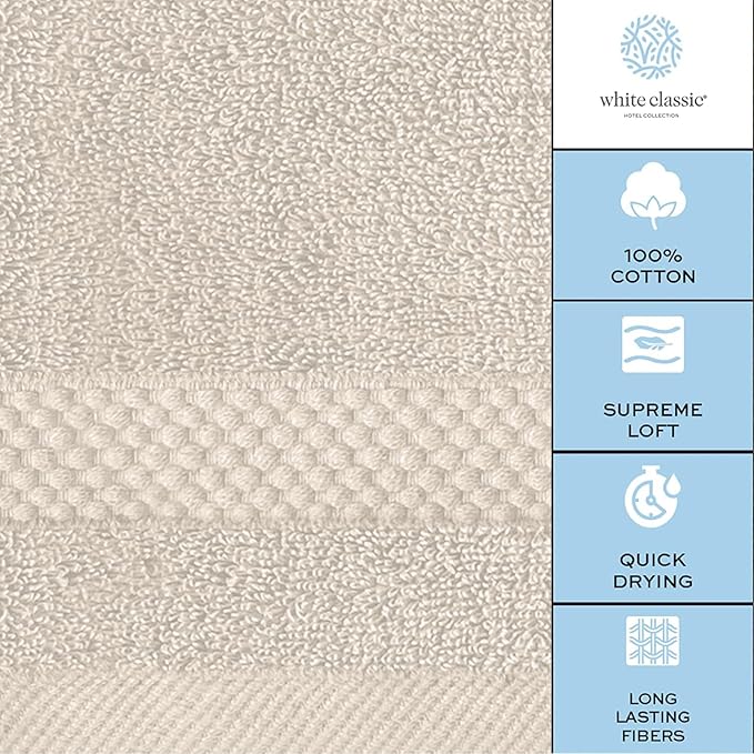 White Classic Luxury Cotton Washcloths 13x13 Inch