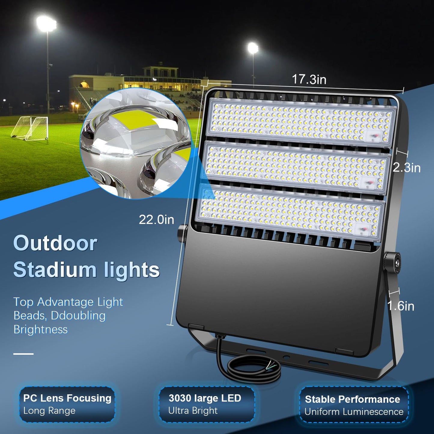 Tomourd 58000LM Super Bright LED Stadium Light 360W, Shoe Box Flood Light for Parking Lot & Sports Arena, 5000K 110-277V IP65 Waterproof Commercial Outdoor Security Lighting, Yoke Mount Fixture