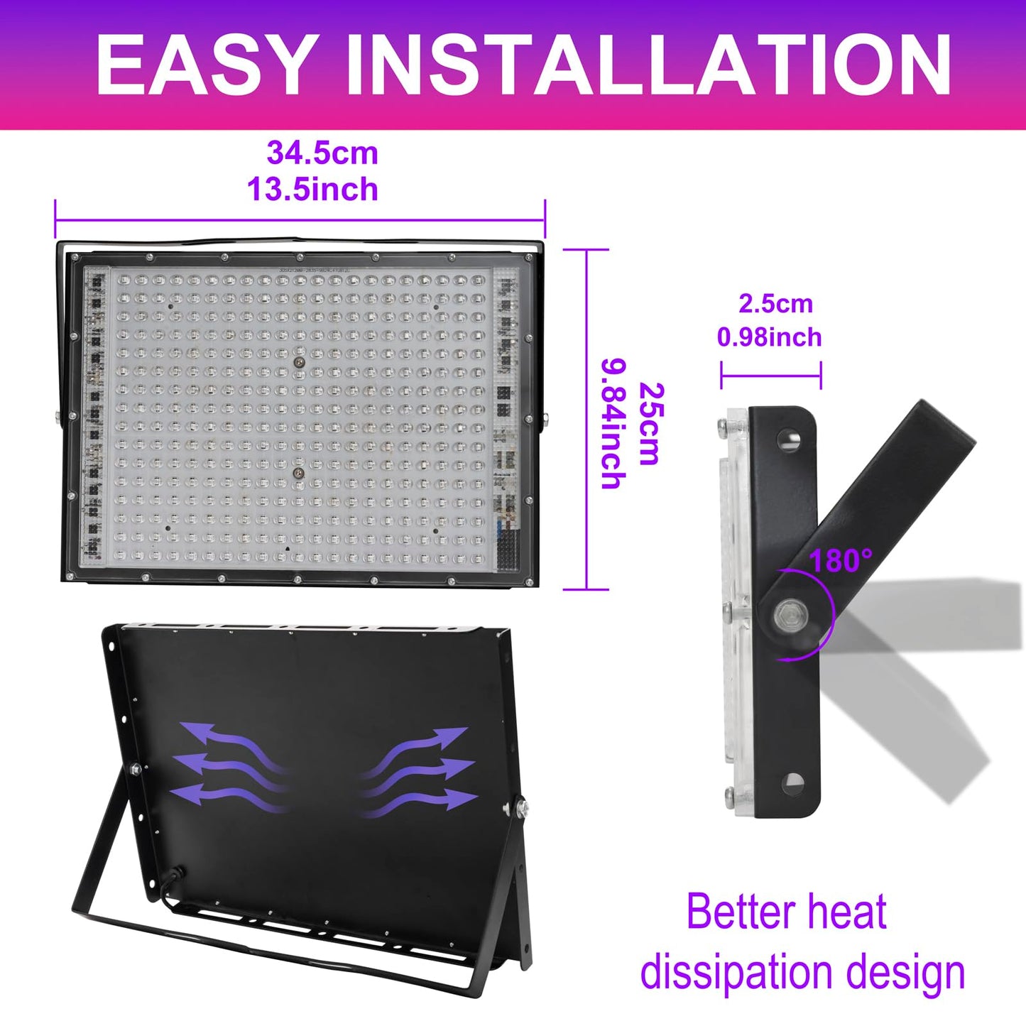 Waygor 300W LED Black Lights for Glow Party, Black Light Flood Light IP65 Waterproof 395nm UV Blacklight Floodlight Purple Black Light Spotlight Fluorescent UV Light Lamp for Halloween Decor (4 Pack)