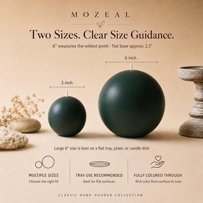 MOZEAL Hand-Poured, 3 Inch Dark Green Round Ball Candles - Elegant Dark Green Round Pillar Candles Set of 3, Dripless, Unscented, Smokeless, Ideal for Christmas Decor.