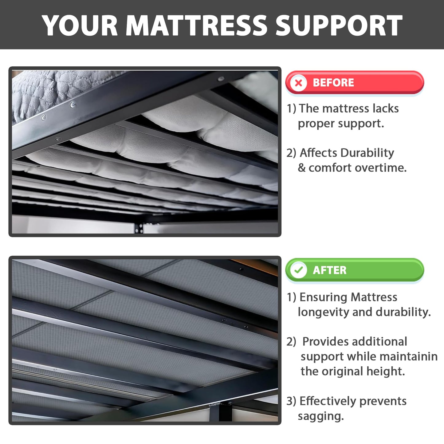 Greaton 1.5" Split Wood Bunkie Board for Full(Fold) Size Bed - 4-Piece Under Mattress Support Board, Fully Assembled, Fabric Ventilation Cover - Replaces Wooden Slats or Box Spring for Bed Frames